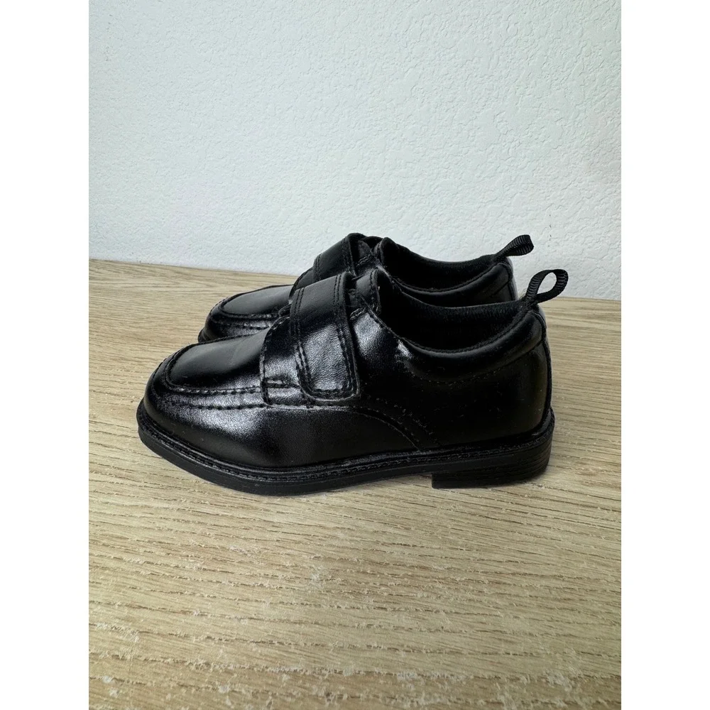Wonder Nation Boys‎ Black Dress Shoes Hook Loop Strap Square Toe Loafers Size 8